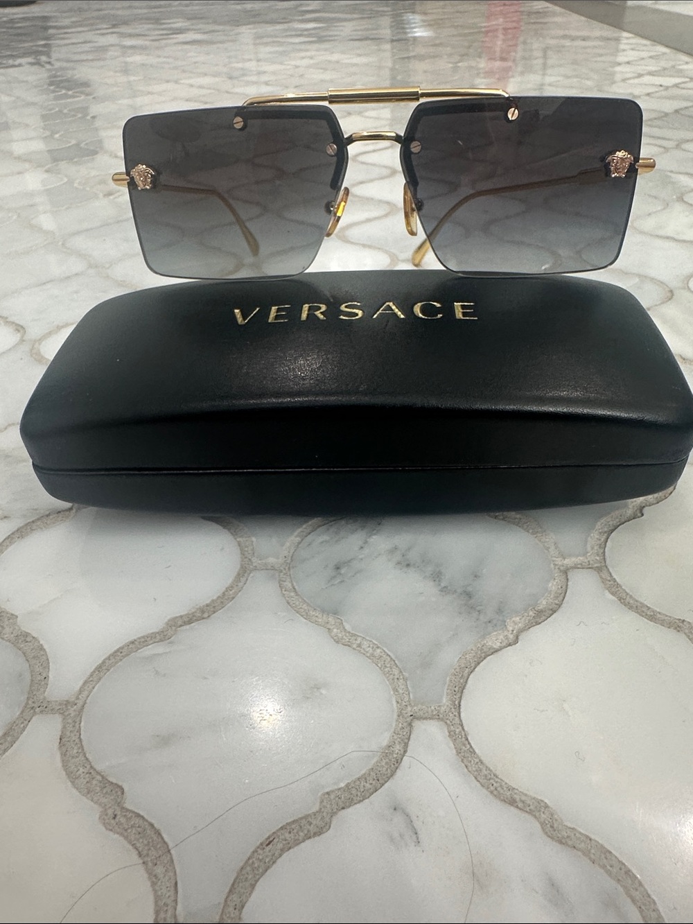 Versace Gold Frame Sunglasses with Gradient Gray Lenses